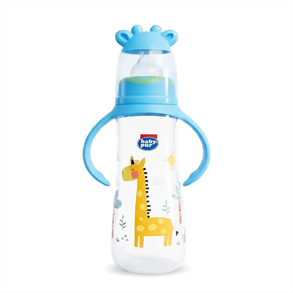 baby pur biberon Girafe standard avec anses Bleu 250ml (REF:72031)