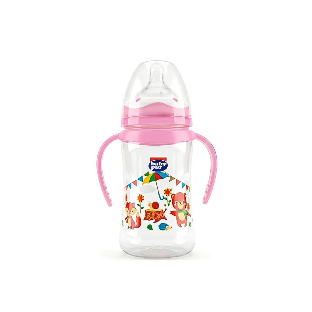 Baby Pur Biberon Large PP avec Anses 250ml ROSE REF 72006