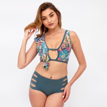 Maillot de bain 2 pièces bikini taille haute Gris