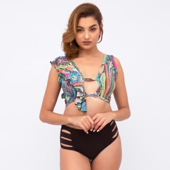 Maillot de bain 2 pièces bikini taille haute Marron
