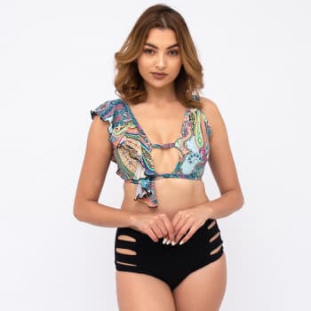 Maillot de bain 2 pièces bikini taille haute noir