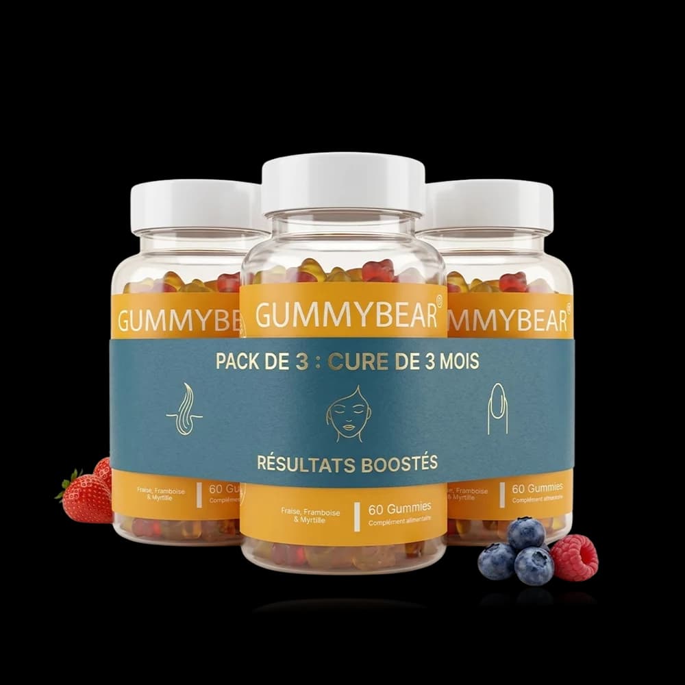 Gummy Bear Hair Skin Nails Vitamins – Pack de 3 boites