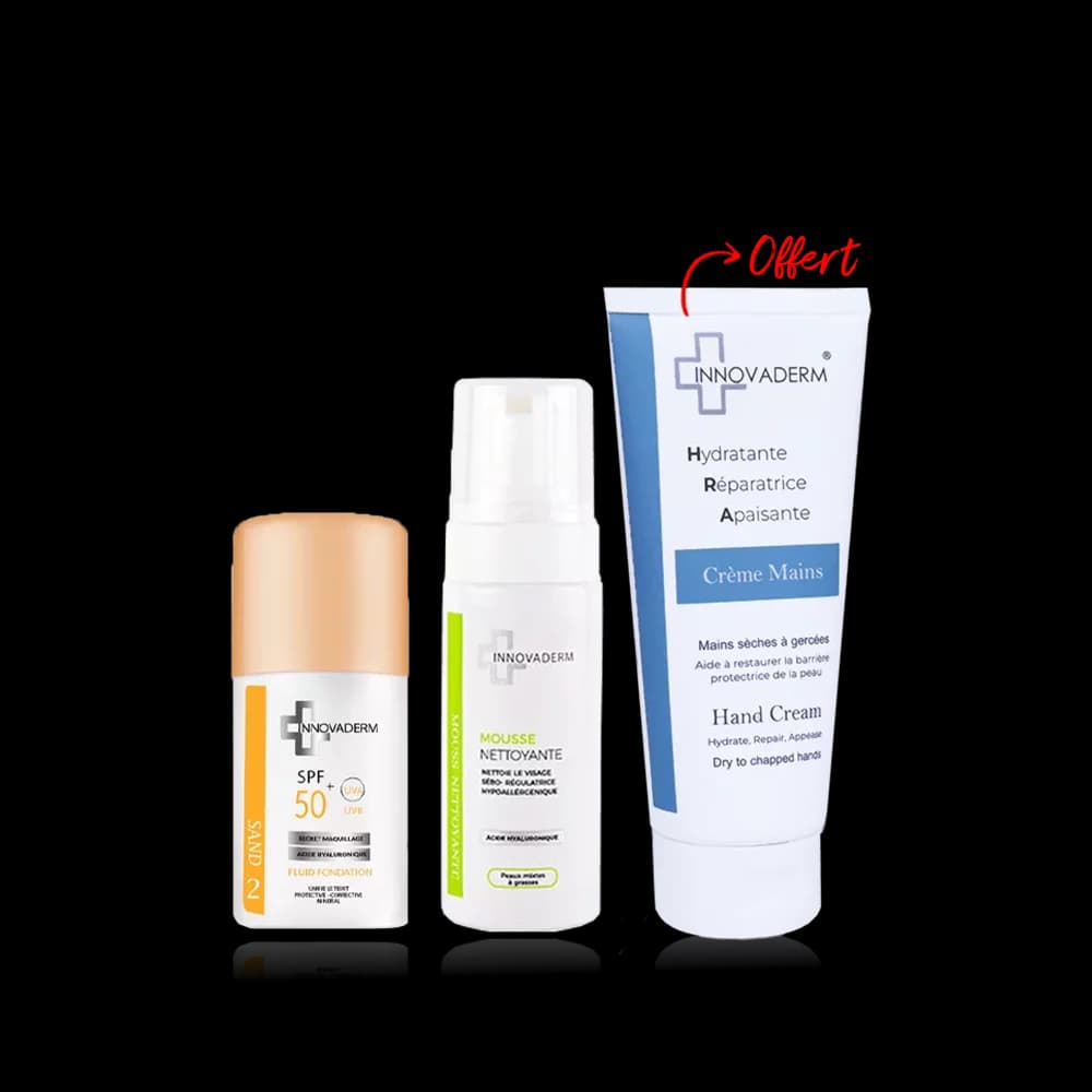 Innovaderm Fond De Teint + Mousse Nettoyante + Crème Mains
