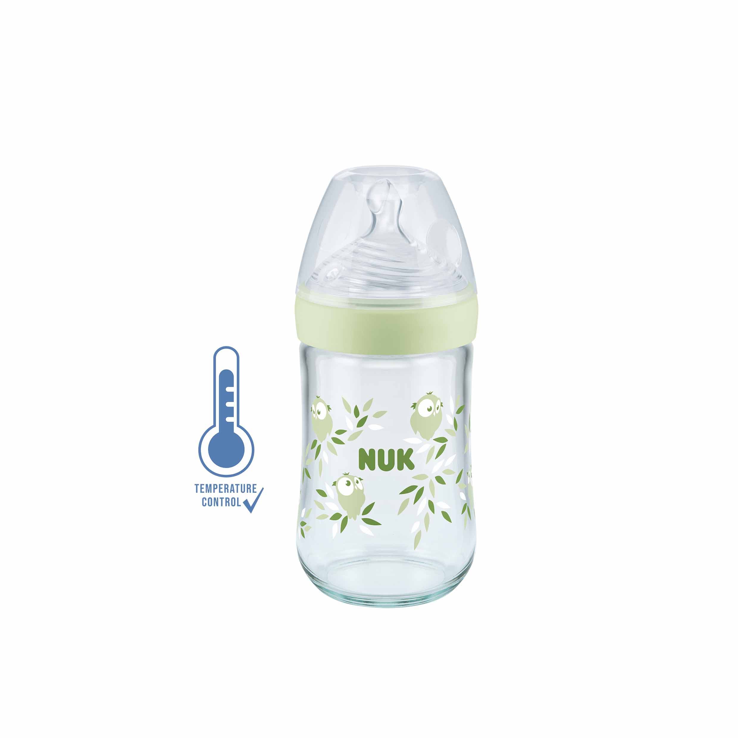 NUK Biberon Nature Sense Avec Temperature Control En Verre Vert 240ml