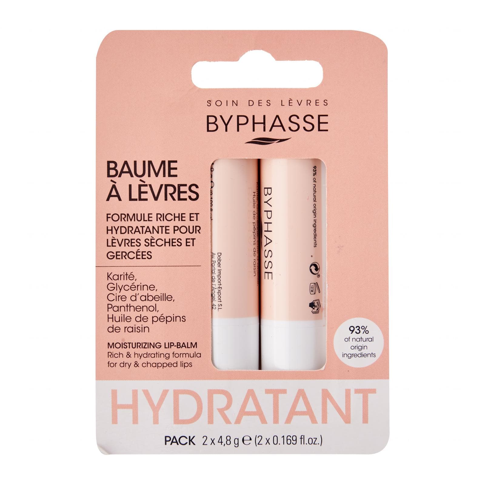 BYPHASSE Baume Lèvres Hydratant 2 x 4.8gr