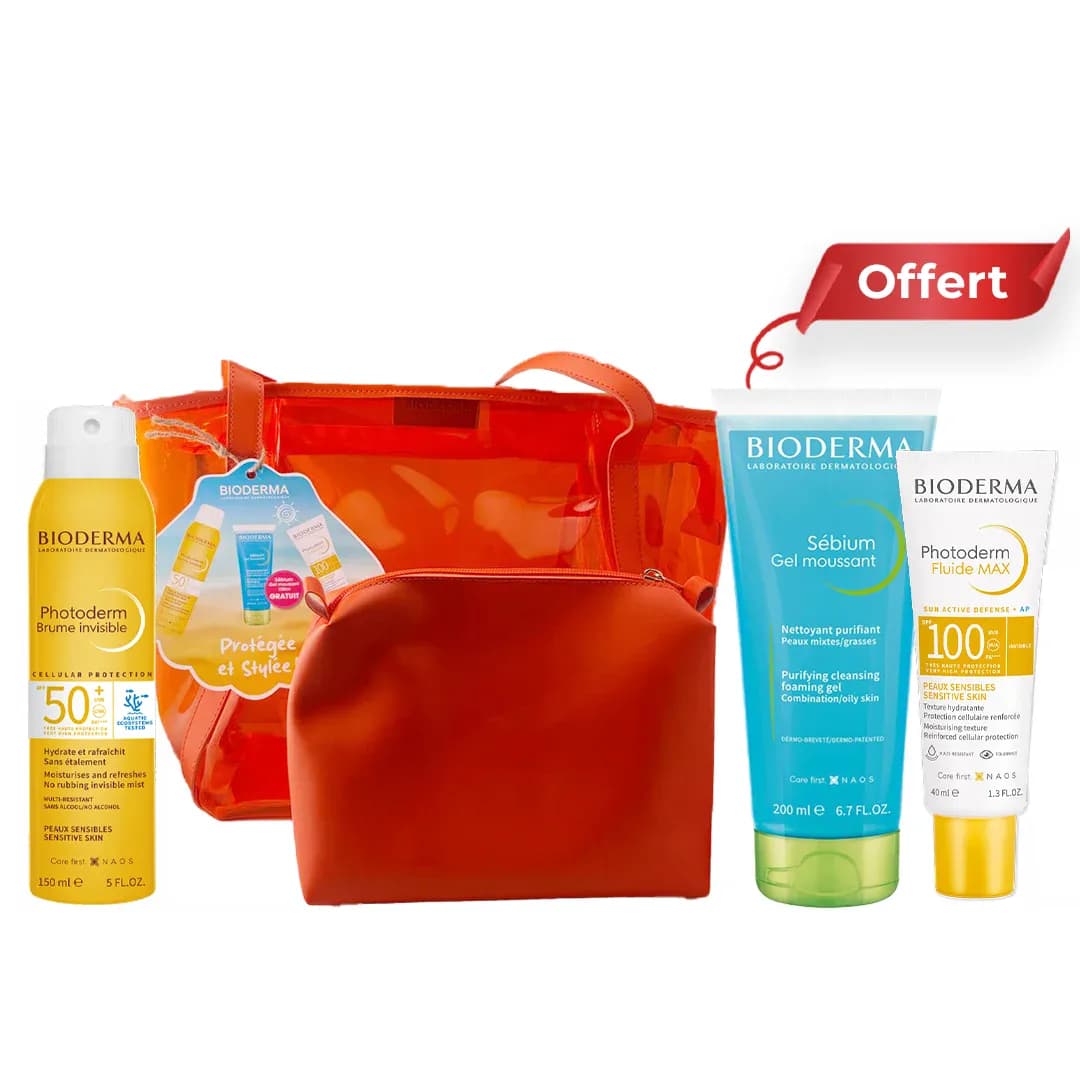 Bioderma Sac Photoderm Brume Invisible SPF50+ 150ml + Fluide Max SPF100 40ml + Sebium Gel Moussant 100ml (Offert)