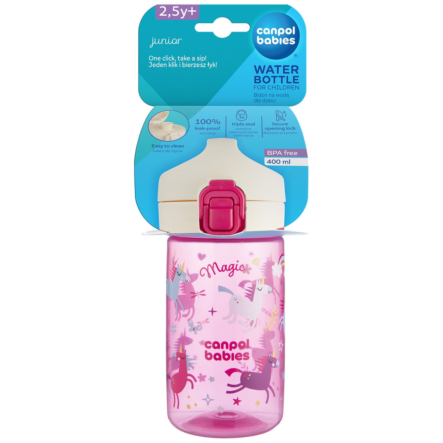 Canpol Gourde Junior Rose pour Enfants de 2 ans et demi et plus 400ml 56/624