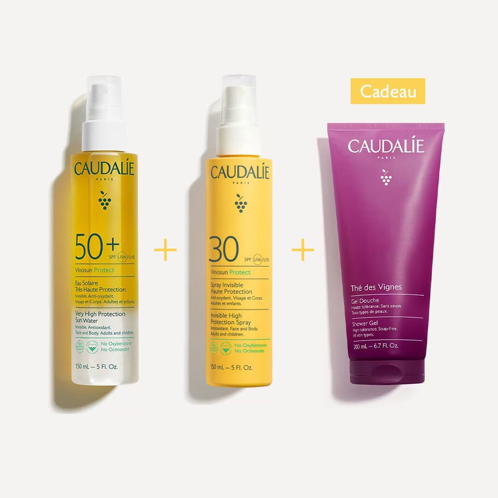 Caudalie Pack Été Vinosun Protect Eau Solaire SPF50+ et Spray SPF30 Gel Douche Offert