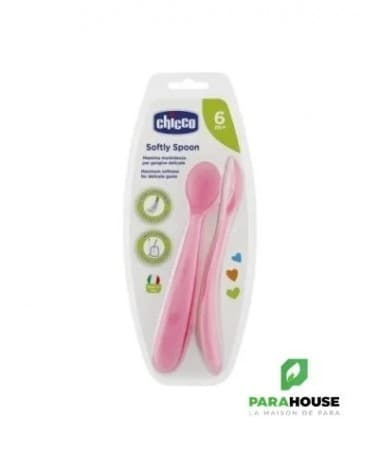 CHICCO Softly Spoon 2 Cuillères Souples 6m+ - Rose