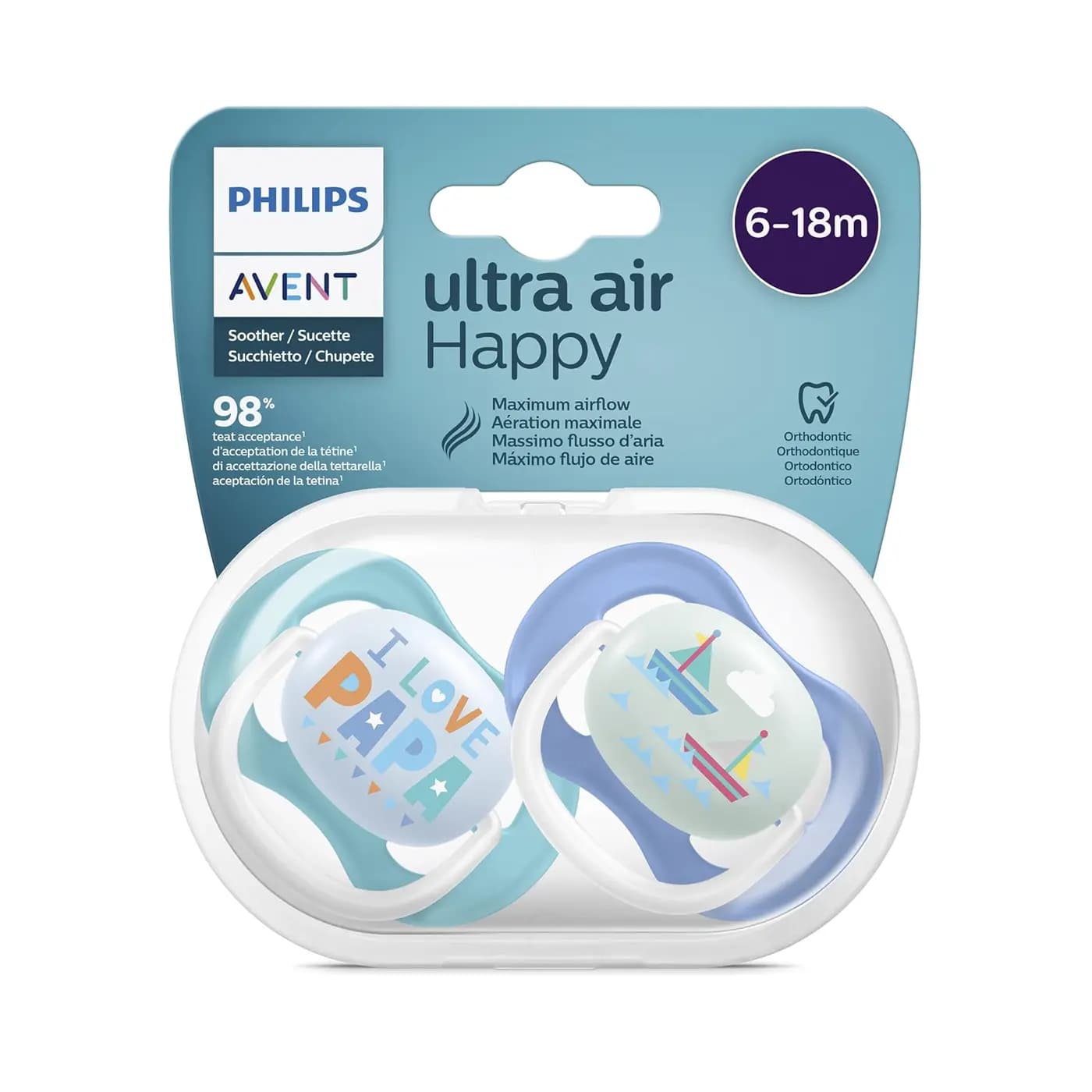 Philips Avent Ultra Air Lot 2 Sucettes Silicone 6-18 Mois - Scf080/03