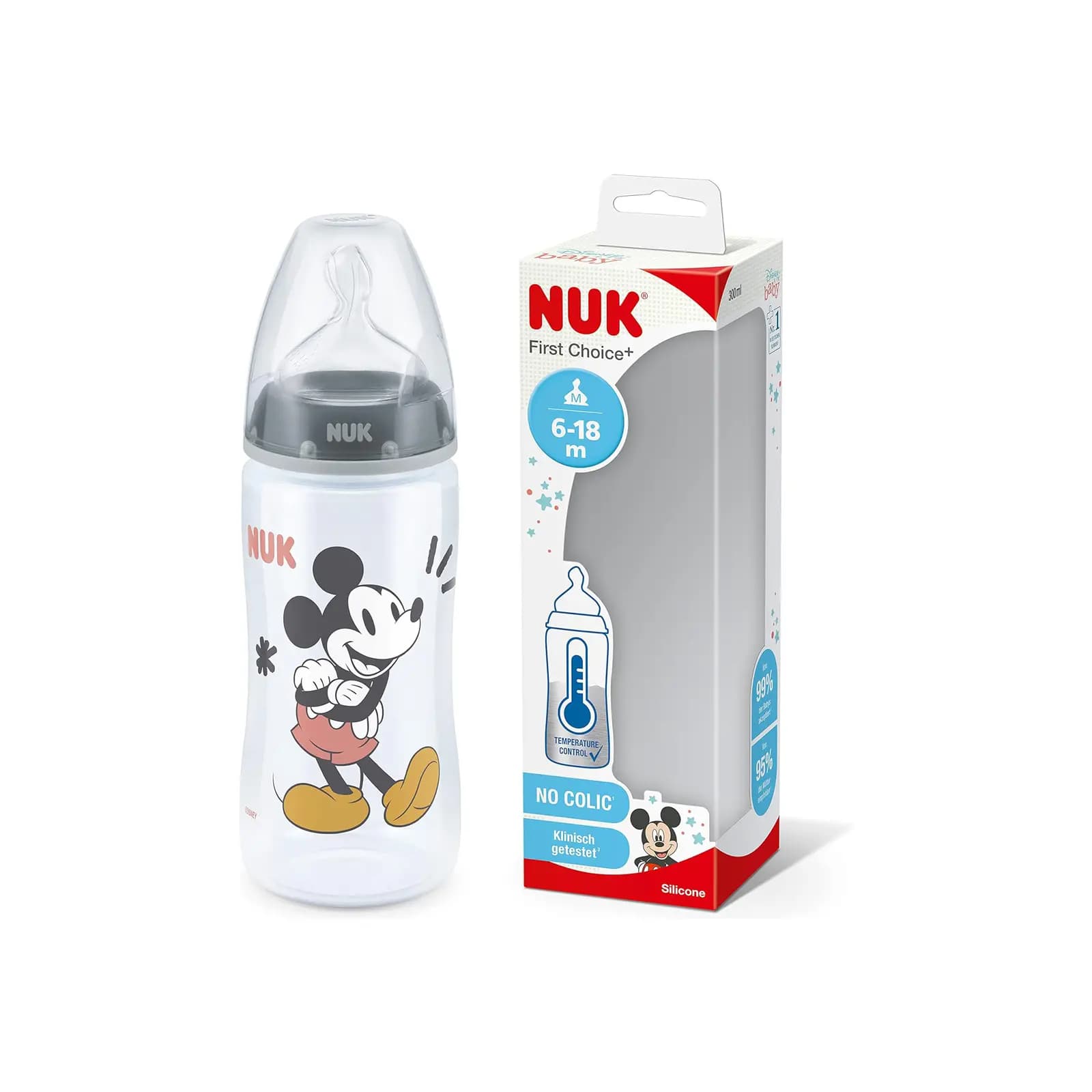 Nuk First Choice+ Biberon Motif Mickey Mouse 6-18 Mois 300ml