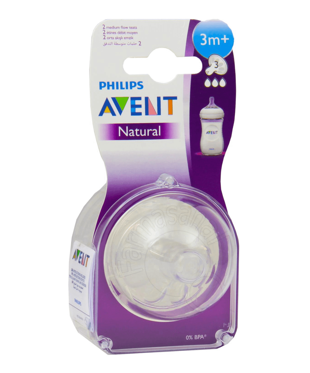 avent tetine natural 3m+ bt/2