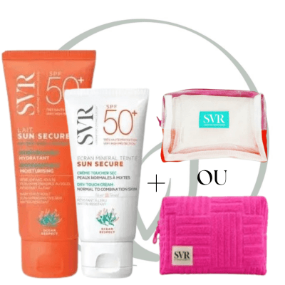 SVR TROUSSE SOLAIRE SUN SECURE ECRAN MINERAL TEINTE SPF50+ PEAUX NORMALES A MIXTES 50ML + LAIT FAMILIALE SPF50+ 250 ML + CADEAU