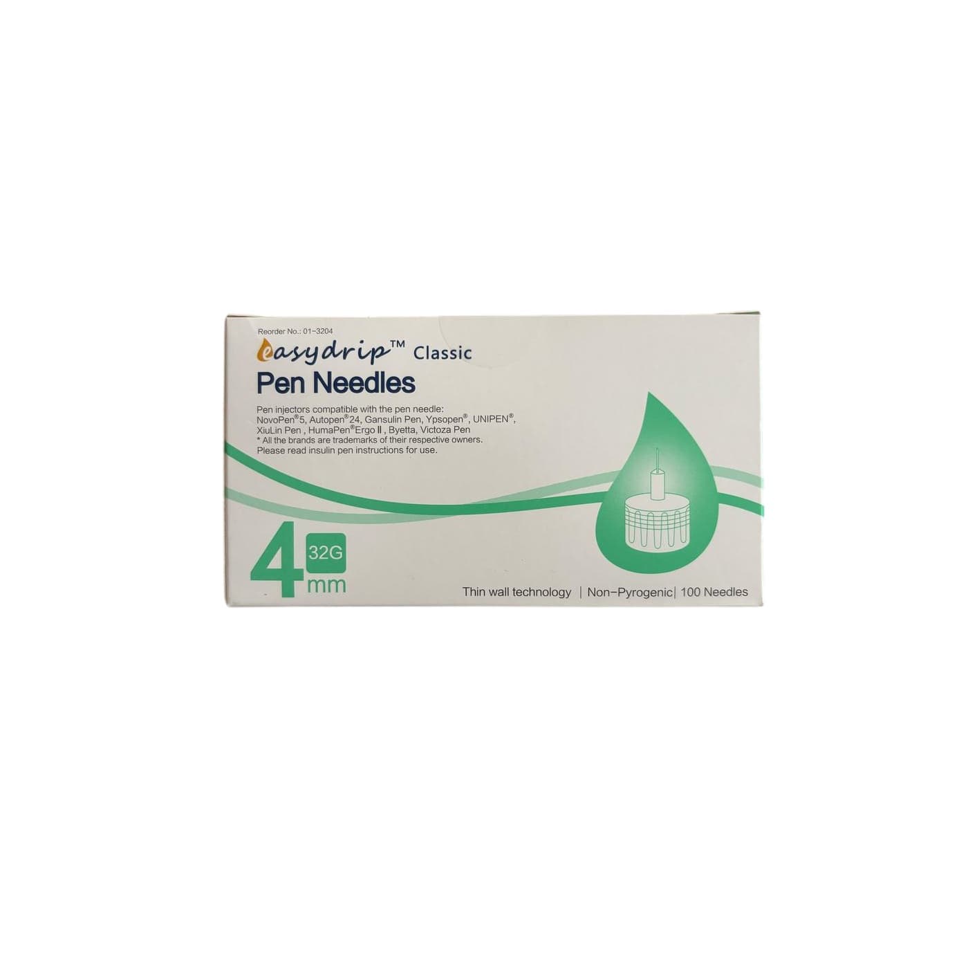 EasyDrip 100 Aiguilles pour Stylo à Insuline 4mm