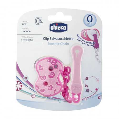 CHICCO ATTACHE SUCETTE CLIP AVEC CHAINE ROSE 4082