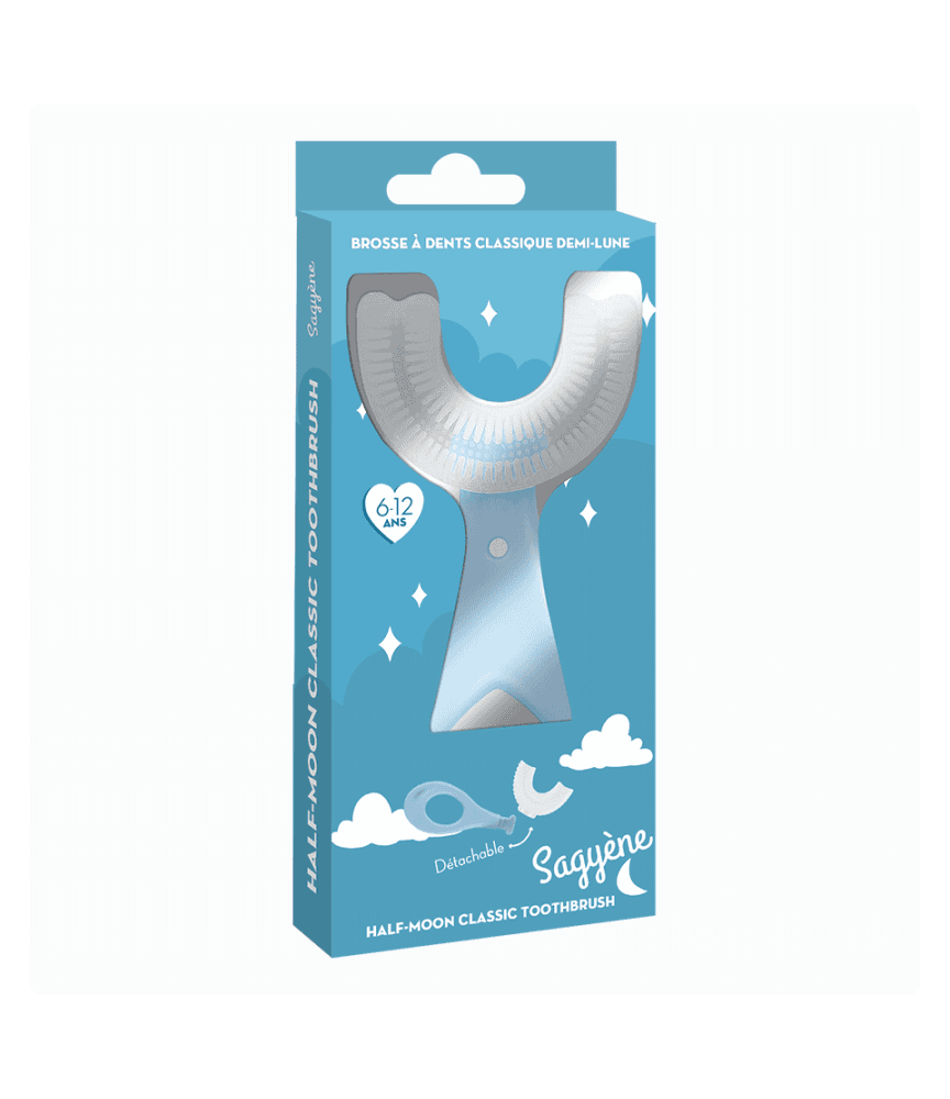 Brosse à Dents Enfants 6-12 Ans - Demi-Lune Ergonomique - Bleu - Sagyène