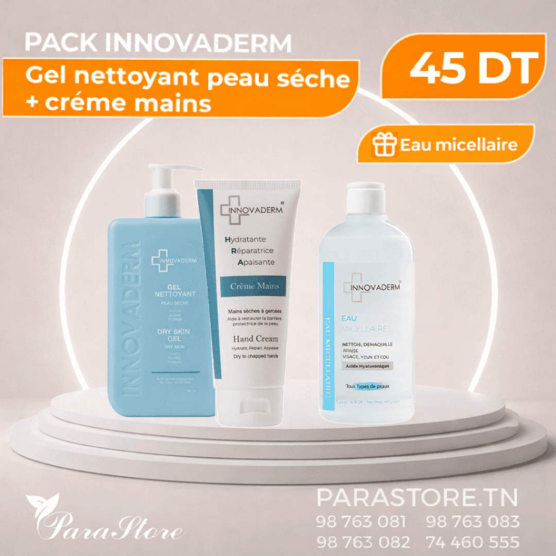 INNOVADERM PACK GEL NETTOYANT PEAU SECHE ET CREME MAINS + EAU MICELLAIRE OFFERTE