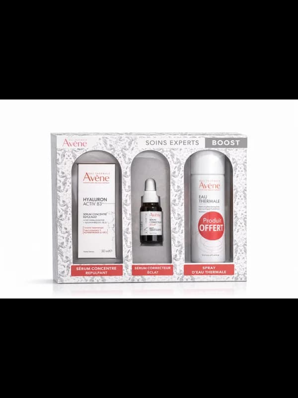 AVENE COFFRET BOOST SERUM CONCENTRE REPULPANT + SERUM CORRECTEUR ECLAT + SPRAY D'EAU THERMALE OFFERT