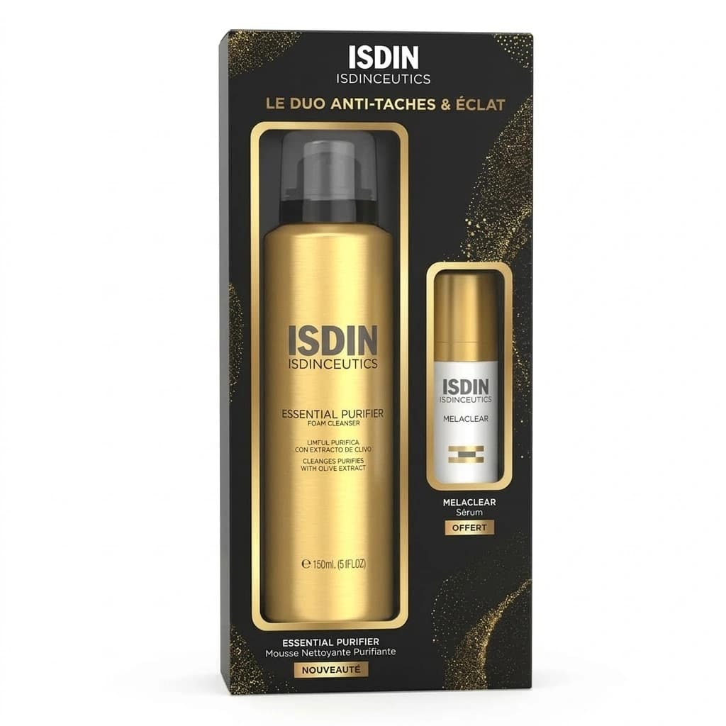 ISDIN ISDINCEUTICS COFFRET LE DUO ANTI-TACHES ET ÉCLAT (ESSENTIAL PURIFIER MOUSSE + MELACLEAR SÉRUM 10 ML OFFERT)