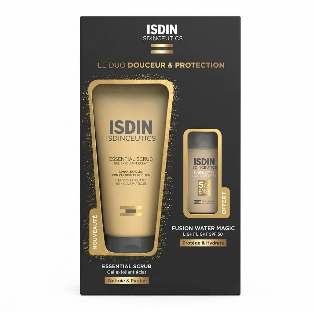 ISDIN COFFRET ESSENTIAL SCRUB & LIGHT – LE DUO DOUCEUR & PROTECTION