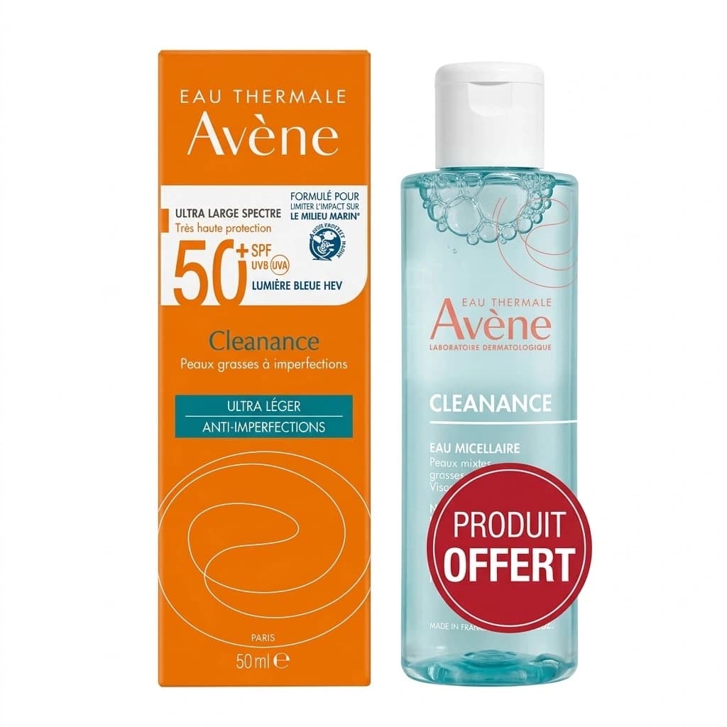 avene duo ecran cleanance 50ml spf50+ eau micellaire 100ml offert