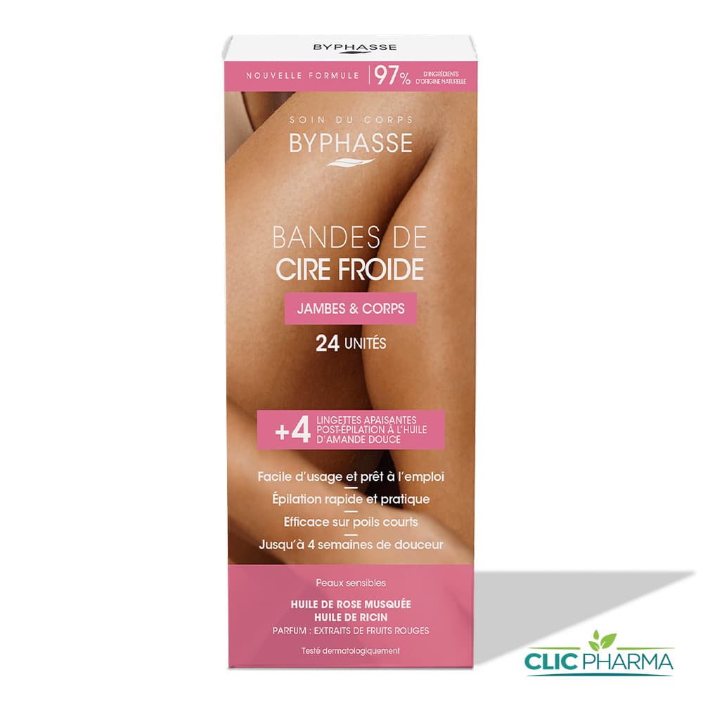 BYPHASSE BANDES DE CIRE FROIDE JAMBES & CORPS SENSIBLES (24 BANDES)