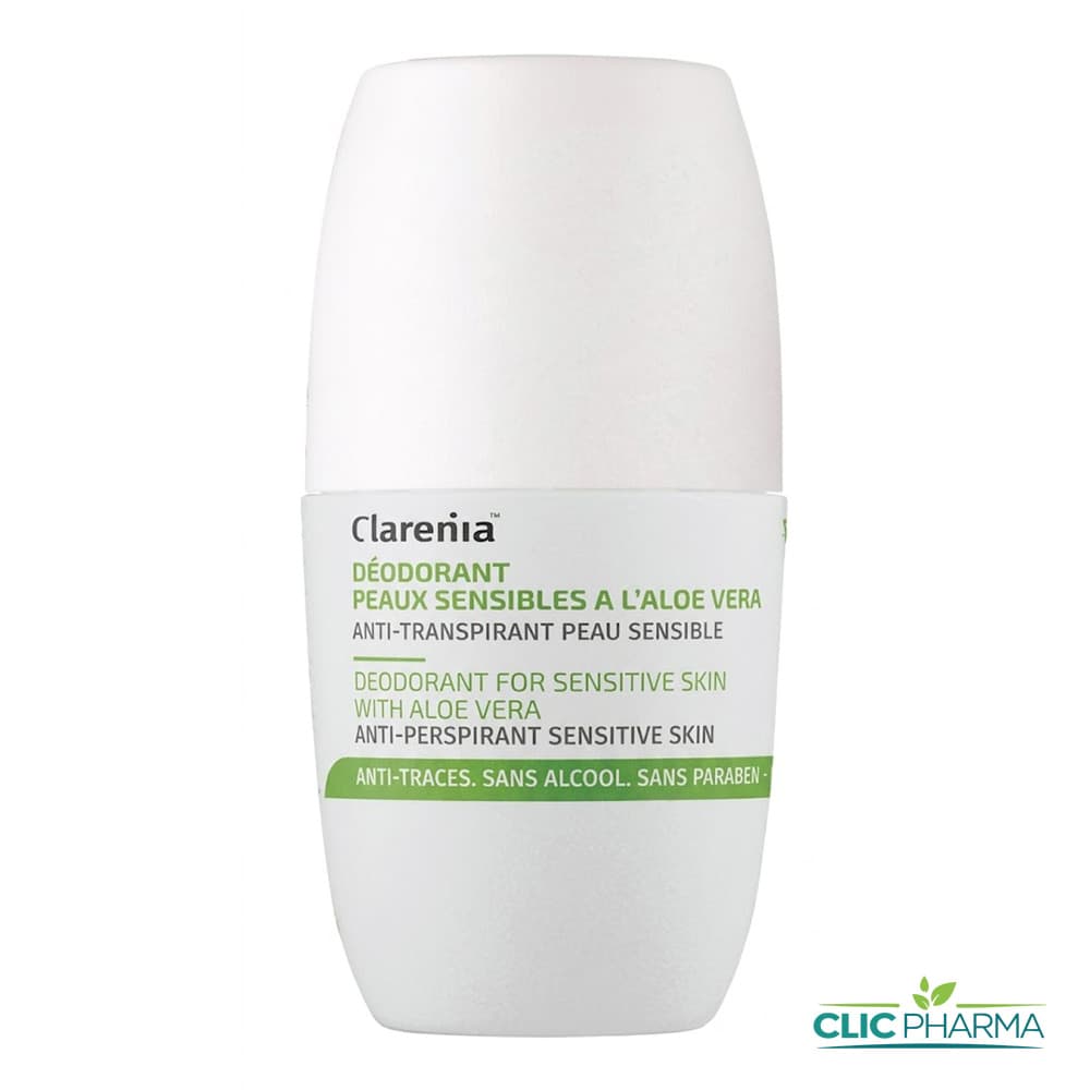 CLARENIA DEODORANT ANTI-TRANSPIRANT PEAUX SENSIBLES A L’ALOE VERA 24H ROLL-ON 50ML
