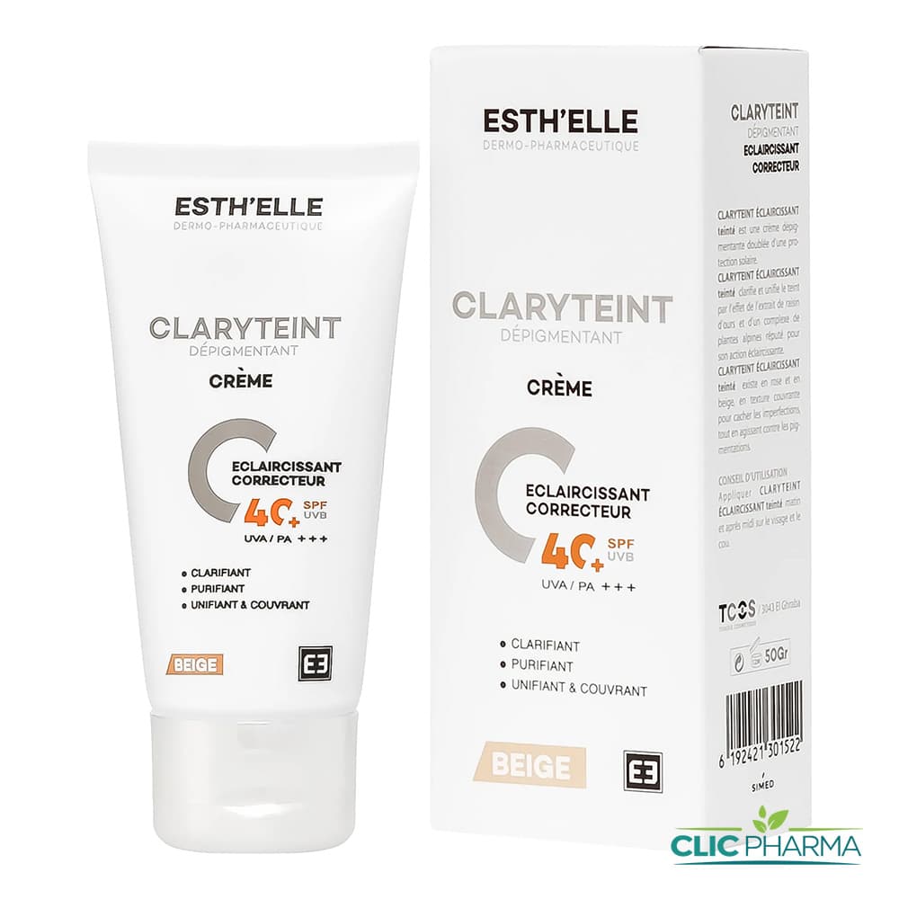 ESTH’ELLE CLARYTEINT CREME SOLAIRE ECLAIRCISSANTE TEINTEE BEIGE SPF40 50GR