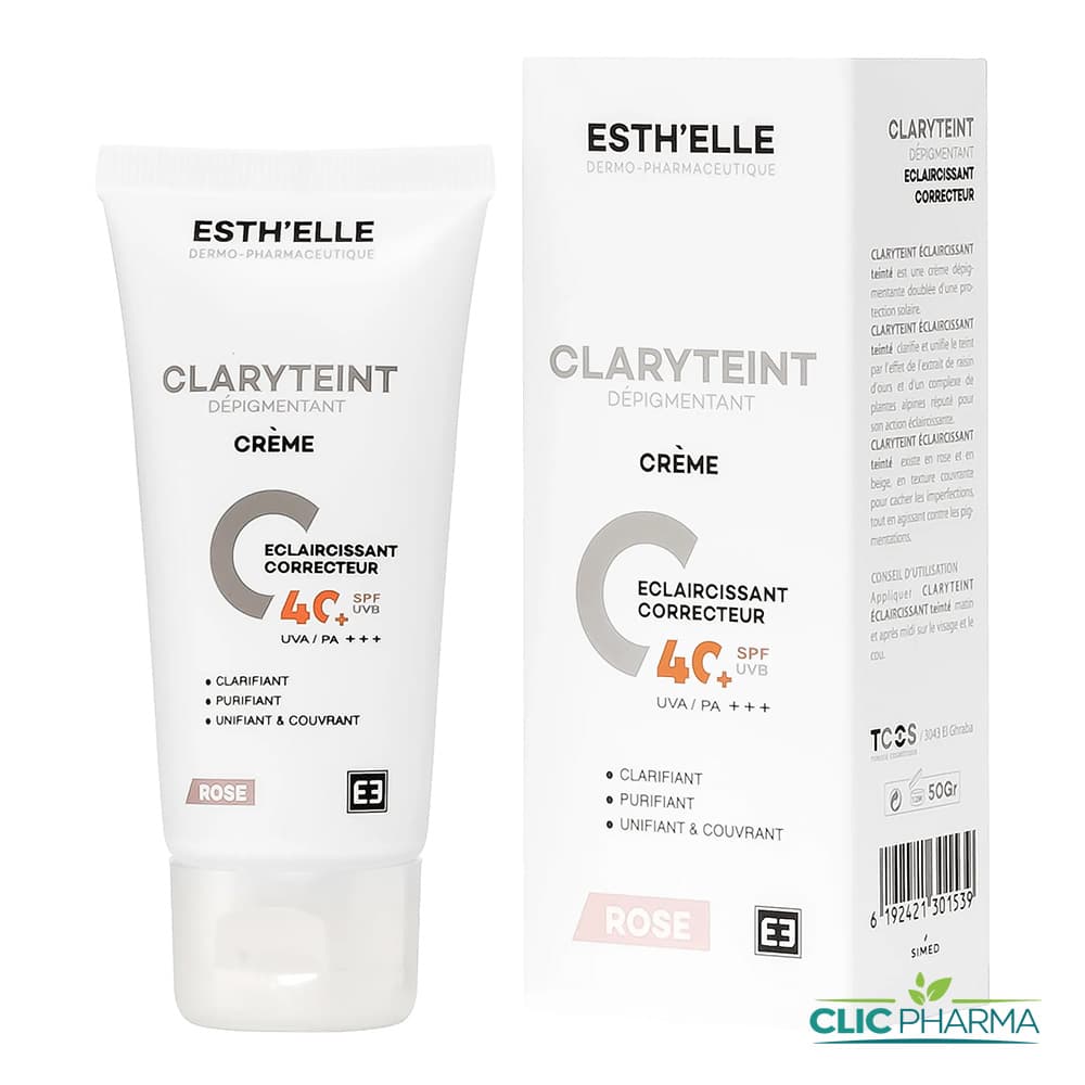 ESTH’ELLE CLARYTEINT CREME SOLAIRE ECLAIRCISSANTE TEINTEE ROSE SPF40 50GR