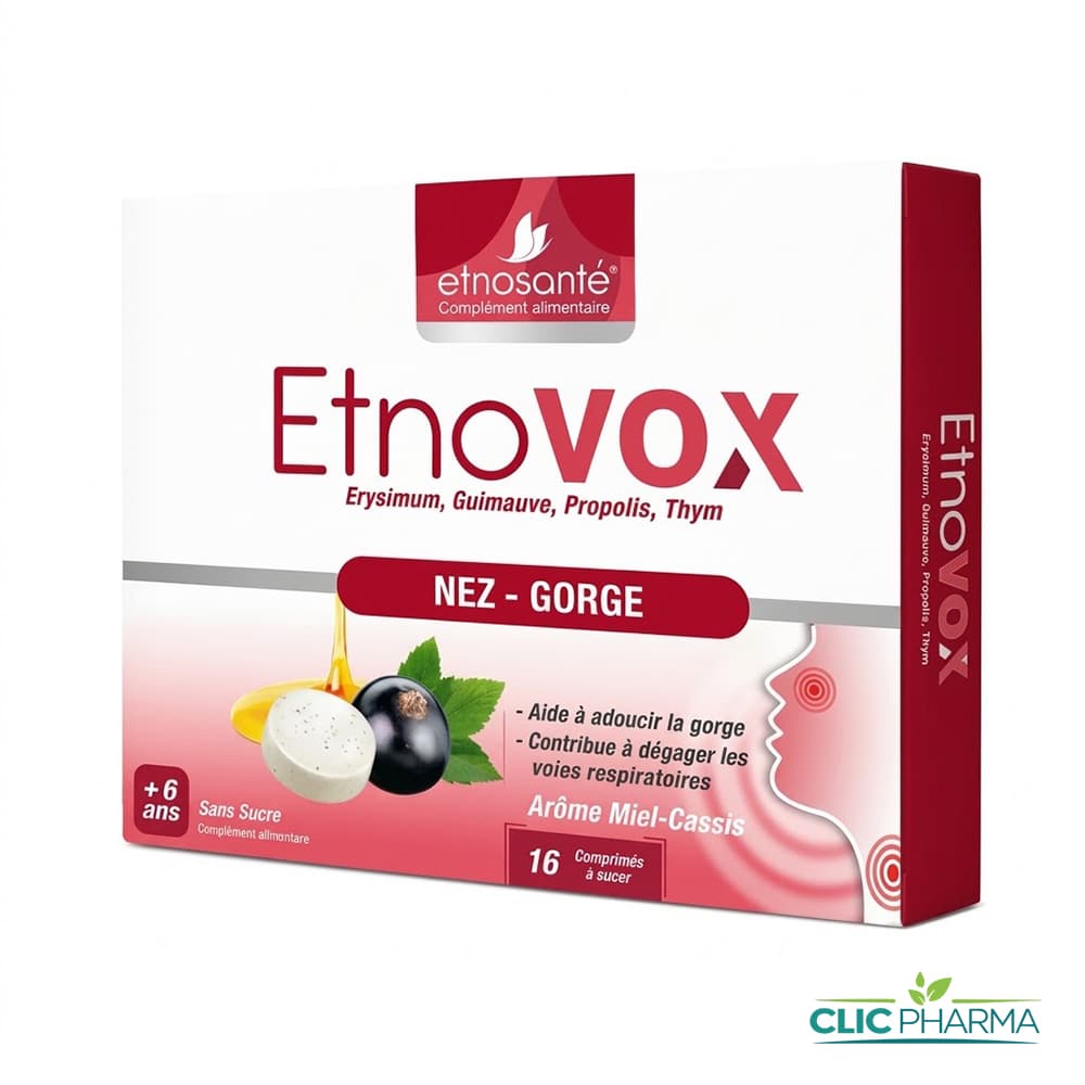 ETNOVOX MAUX DE GORGE 6ANS+ CASSIS-MIEL (16 COMPRIMES A SUCER)