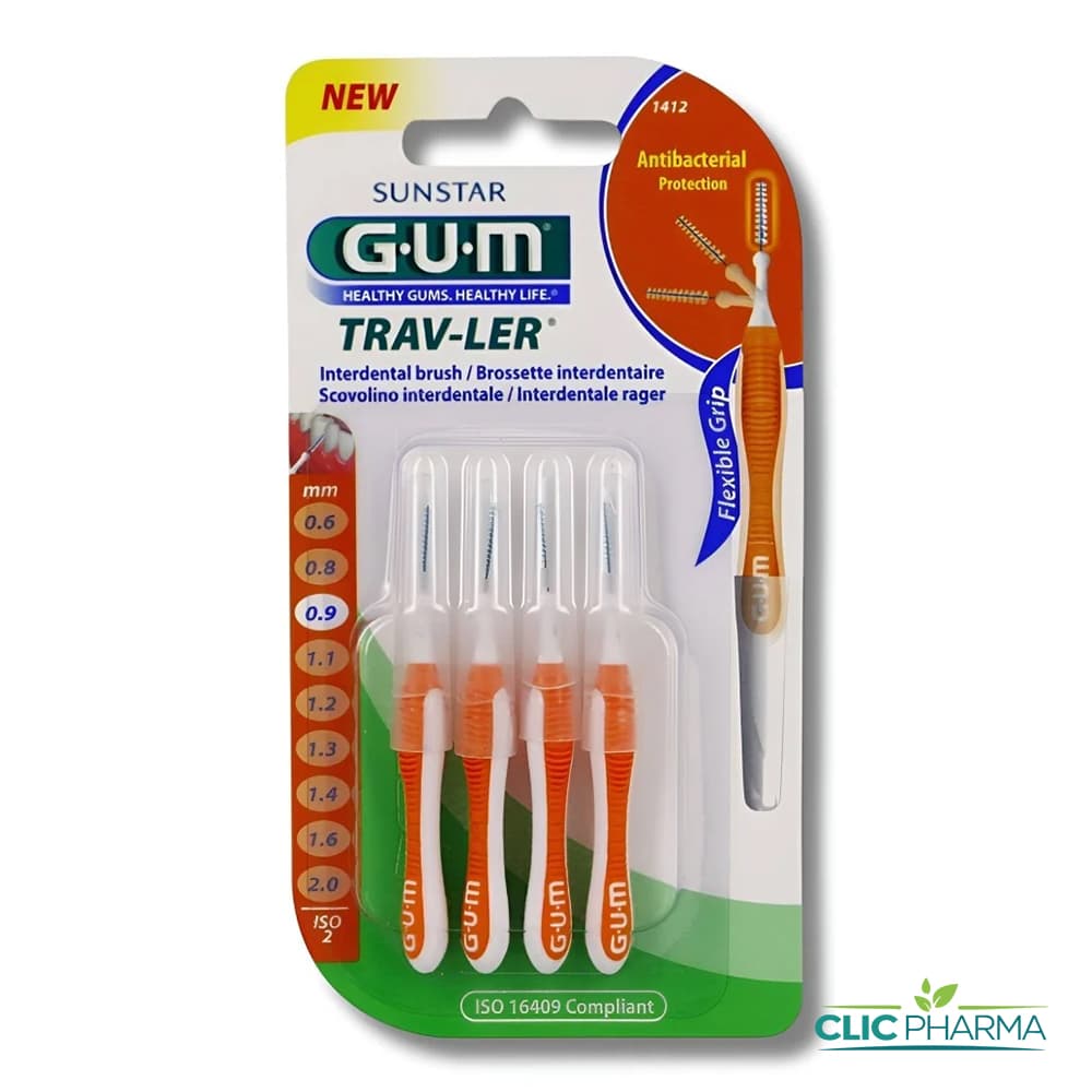 GUM BROSSETTES INTERMEDIAIRES TRAVELER ULTRA FINE CYLINDRIQUE 0.9MM (REF: 1412) (4 PIECES)