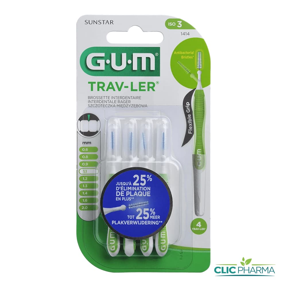 GUM BROSSETTES INTERMEDIAIRES TRAVELER ULTRA FINE CONIQUE 1.1MM (REF: 1414) (4 PIECES)