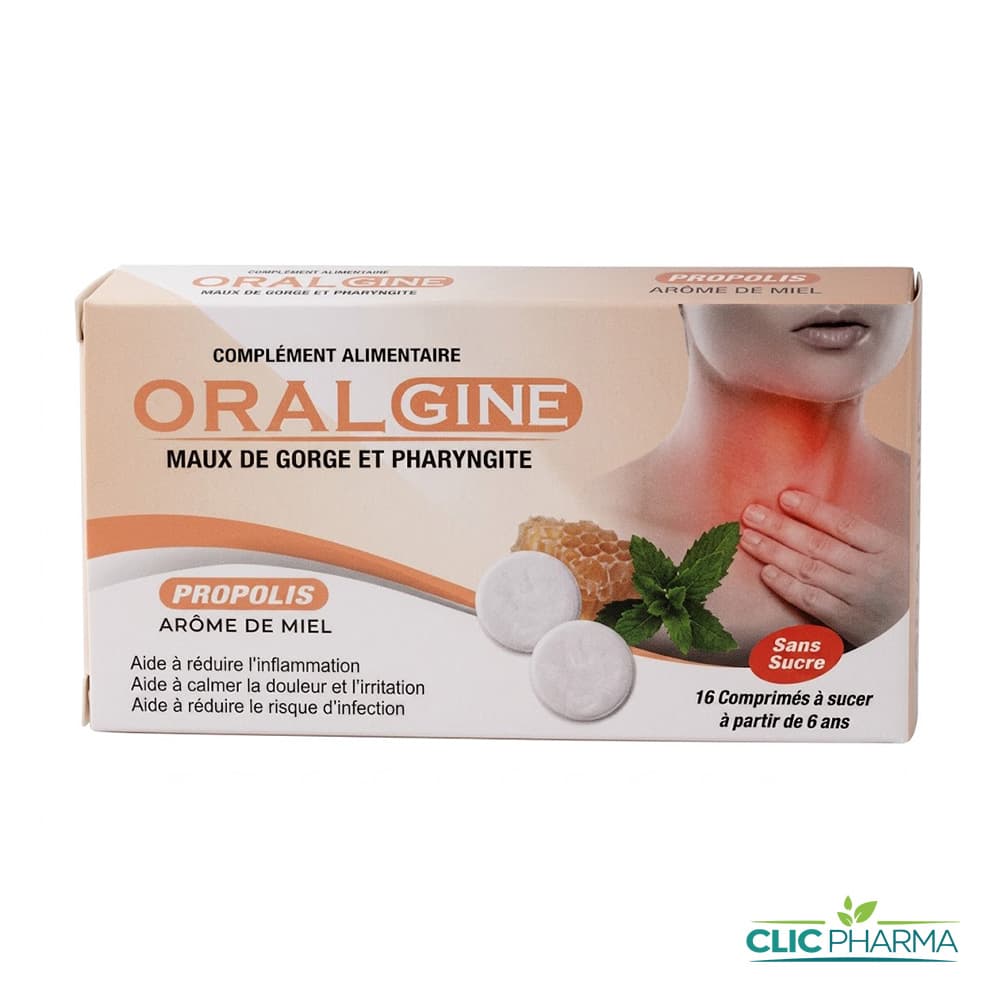 ORALGINE MAUX DE GORGE MIEL PROPOLIS SANS SUCRE (16 PASTILLES)
