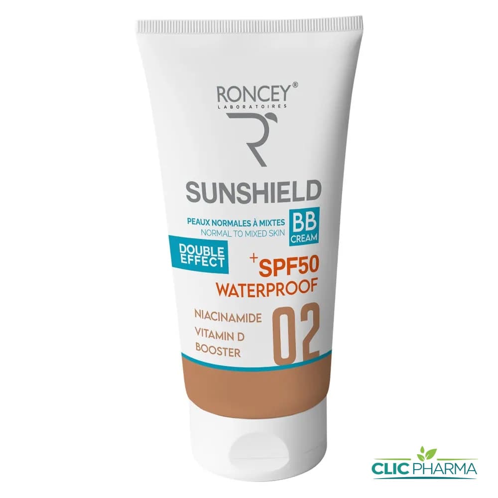 RONCEY SUNSHIELD BB ECRAN TEINTE 02 SPF50+ 50ML PEAUX NORMALES A MIXTES