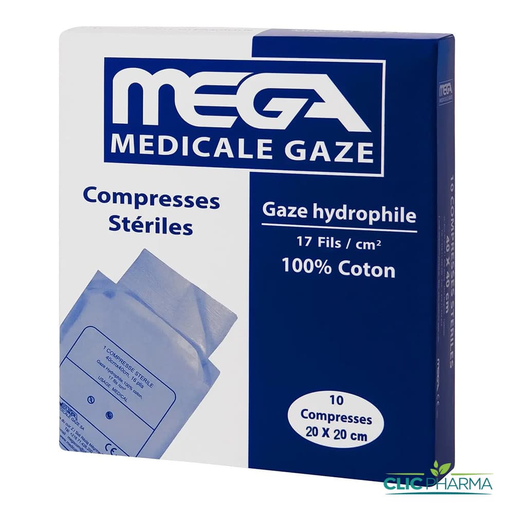 MEGA COMPRESSES STERILES 20CM X 20CM (BOITE DE 10)