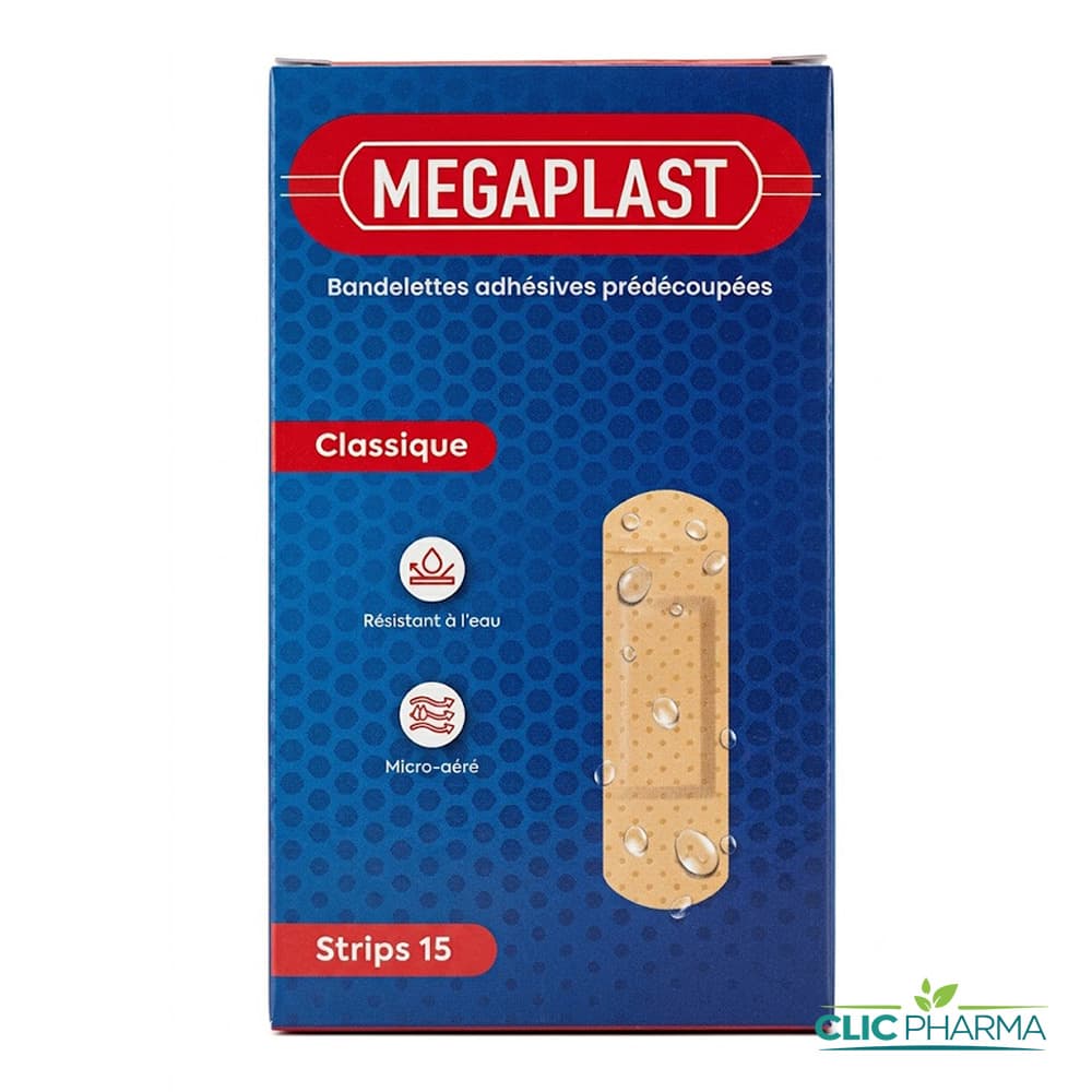 MEGAPLAST BANDELETTES ADHESIVES PREDECOUPES (BOITE DE 15)