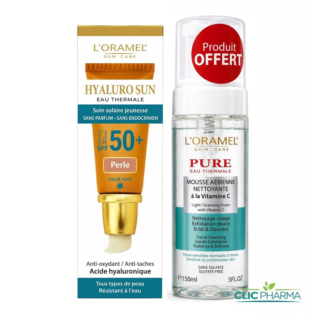 L’ORAMEL HYALUROSUN ECRAN SOLAIRE TEINTE PERLE 40ML+MOUSSE NET PNM 150ML