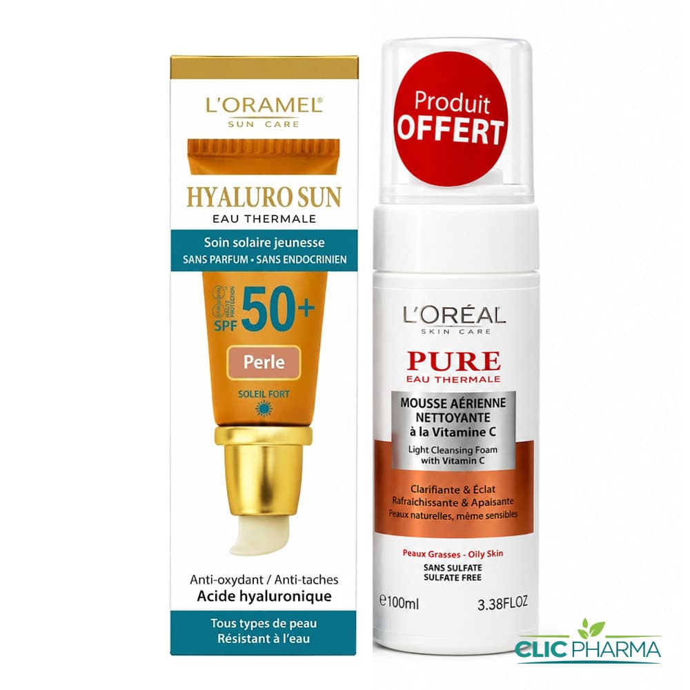 L’ORAMEL HYALUROSUN ECRAN SOLAIRE TEINTE PERLE 40ML+MOUSSE NET PG 100ML