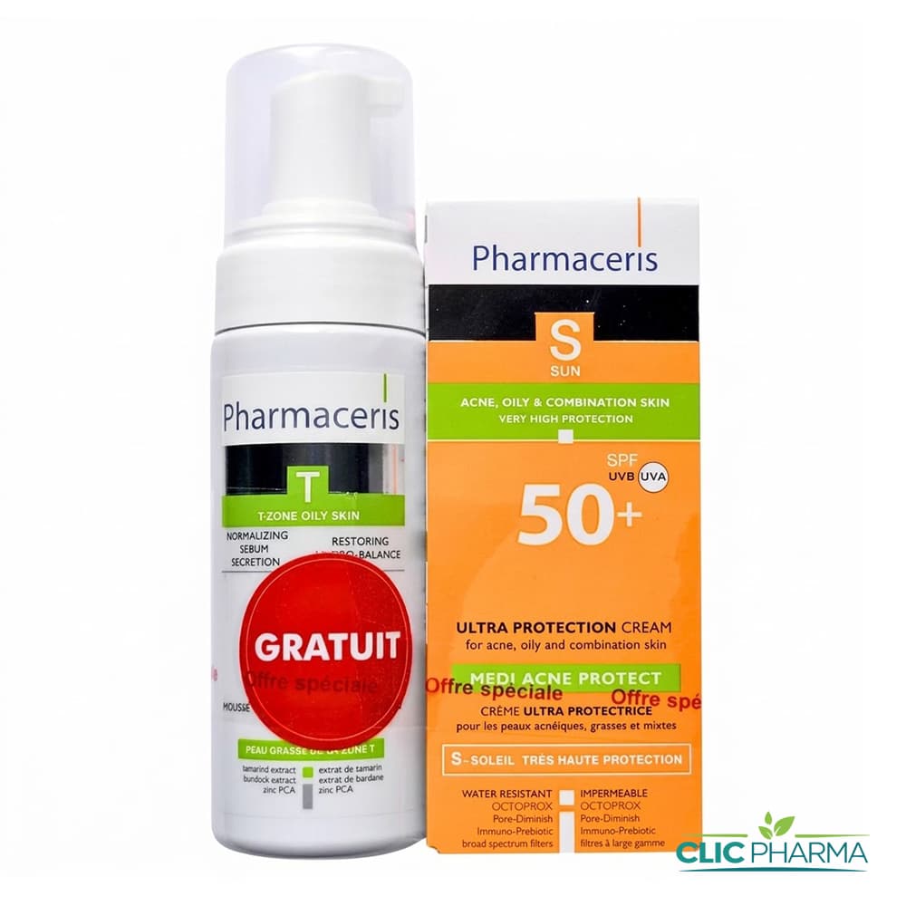 PHARMACERIS COFFRET S (ECRAN VISAGE MEDI ACNE SPF50+ ( P/G) + 1 MOUSSE GRATUITE)