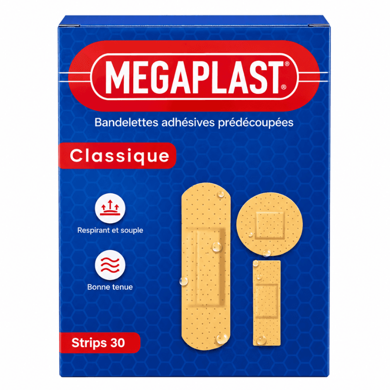 MEGAPLAST Classique Strips 30 Bandelettes adhésives prédécoupées