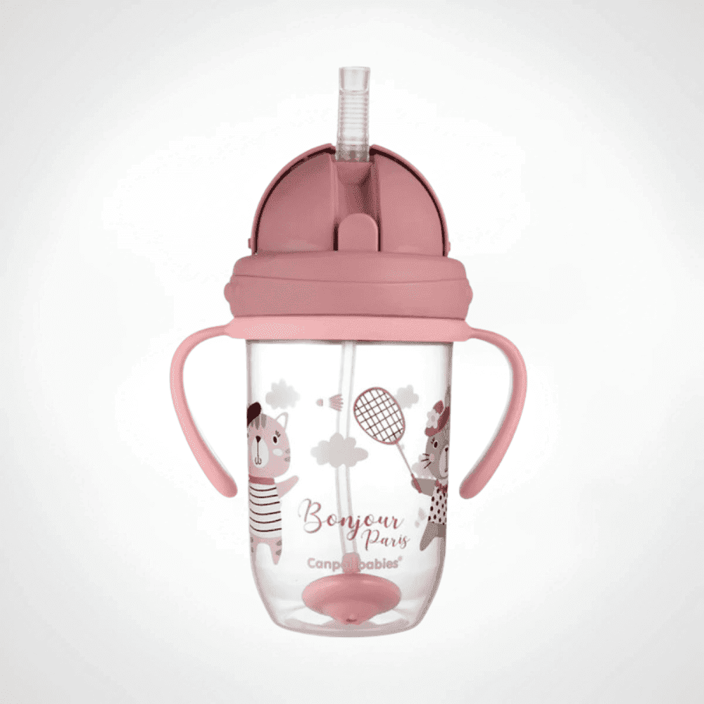 CANPOL BABIES TASSE ANTI ECLABOUSSURE AVEC PAILLE 270ML ROSE