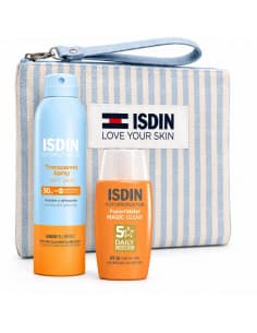 ISDIN Coffret Solaire Spray Transparent SPF50+ + Fusion Water MAGIC GLOW SPF50 + Trousse Offerte
