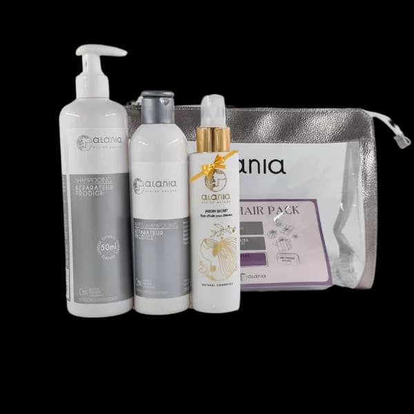 ALANIA TROUSSE HYDRA HAIR SHAMP400ML+AP SHP250ML+BAIN HUILE 150ML ET TROUSSE OFFERTS