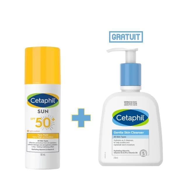 CETAPHIL PACK ECRAN FACE FLUIDE TEINTEE SPF50+ + CETAPHIL GENTLE SKIN 236ML GRATUIT