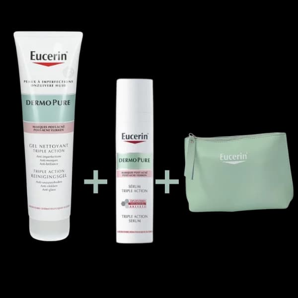 EUCERIN DERMOPURE GEL NETTOYANT TRIPLE ACTON 150ML+SERUM TRIPLE ACTION+TROUSSE