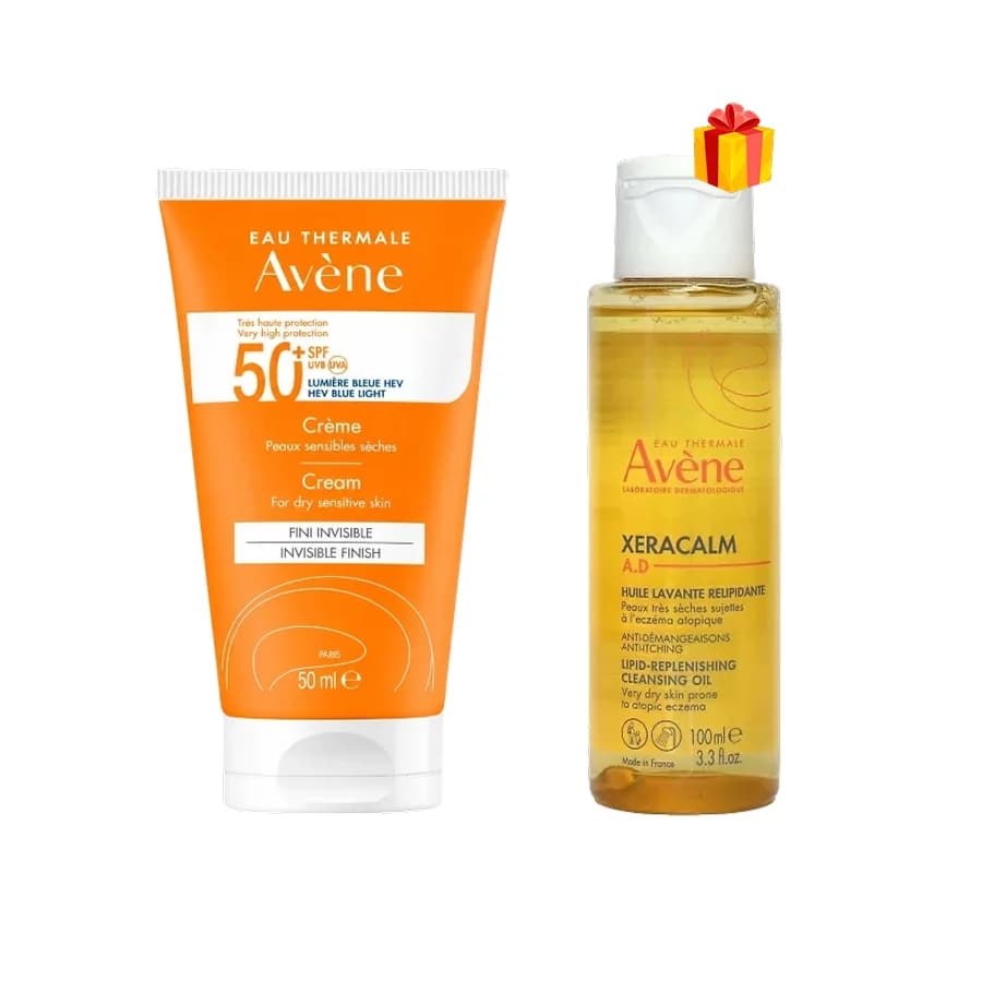 Avène Écran Crème Invisible SPF50+ Peaux Sensibles 50 ml + XeraCalm Huile Lavante 100 ml Offert
