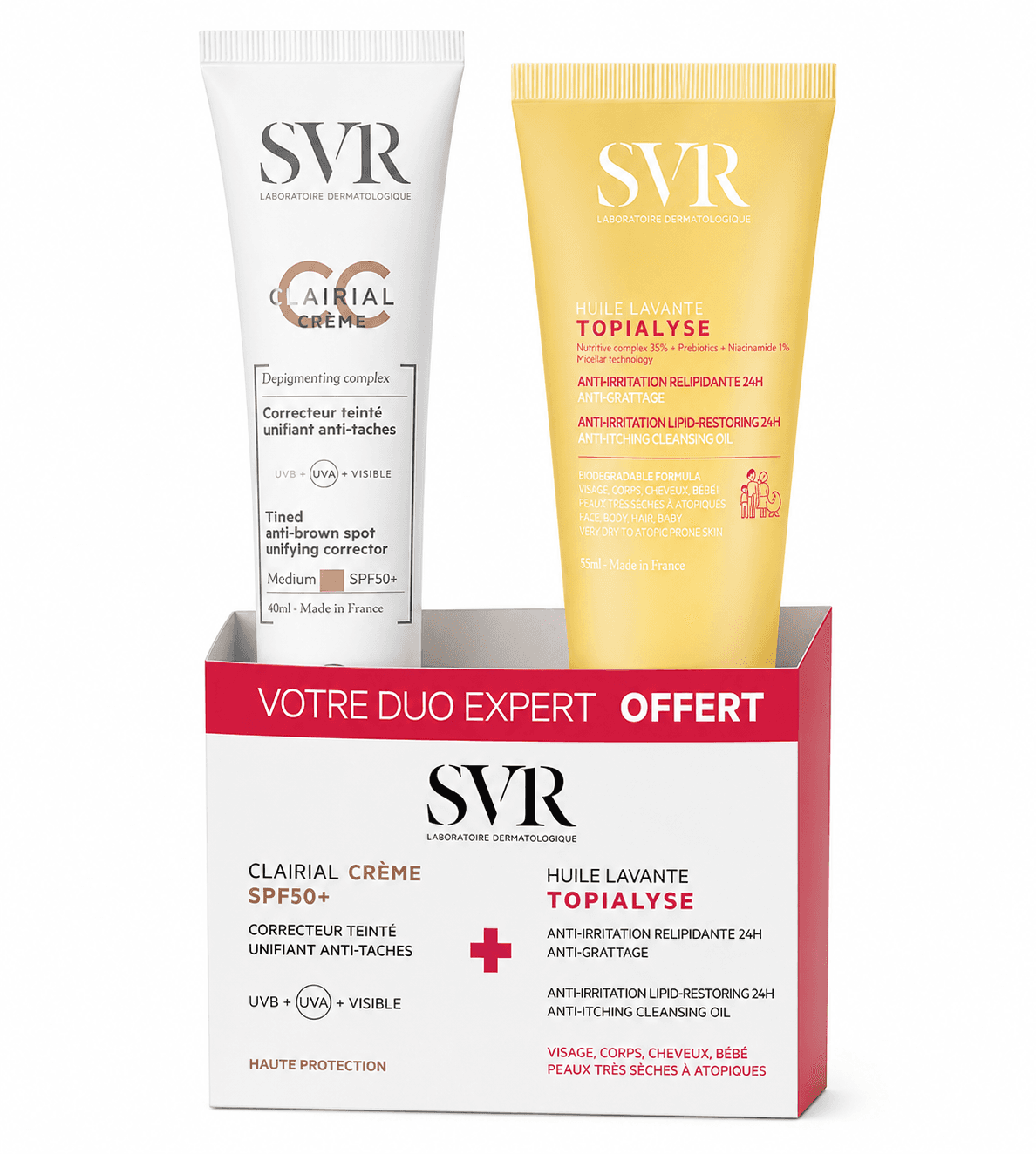 SVR CLAIRIAL CC Crème Medium SPF50 Anti-taches 40ml+ huile lavante topialyse