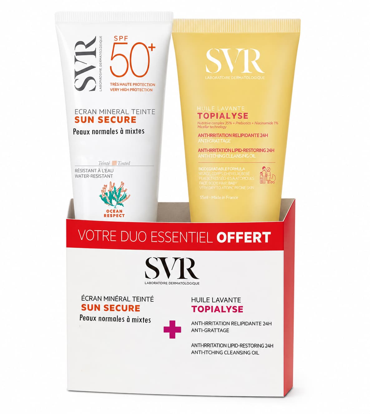 SVR SUN SECURE ECRAN MINERAL TEINTE PEAUX NORMALES A MIXTES + 50ML+HUILE LAVANTE TOPIALYSE OFFERT