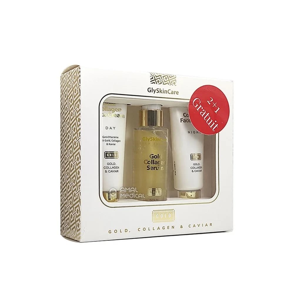 Coffret Gold Collagen Caviar – crème de jour + sérum + crème de nuit Gold