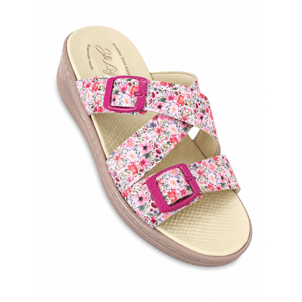 STI LIGHT – CLAQUETTES ORTHOPEDIQUES BLANCHES FLEURIES POUR FEMME